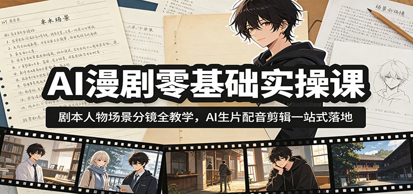 AI漫剧零基础实操课：剧本人物场景分镜全教学，AI生片配音剪辑一站式落地-孔明聊项目