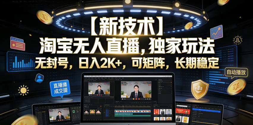 【新技术】淘宝无人直播，独家玩法，无封号，日入2K+，可矩阵，长期稳定【揭秘】-孔明聊项目
