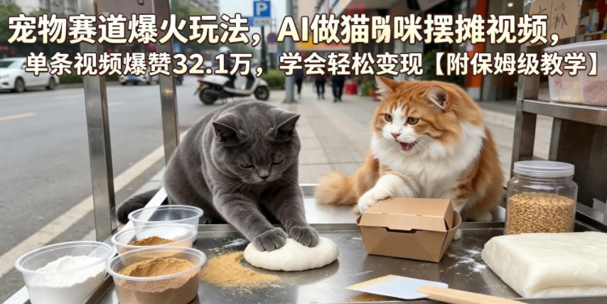 宠物赛道爆火玩法，AI做猫咪摆摊视频，单条视频爆赞32.1万，学会轻松变现【附保姆级教学】-孔明聊项目