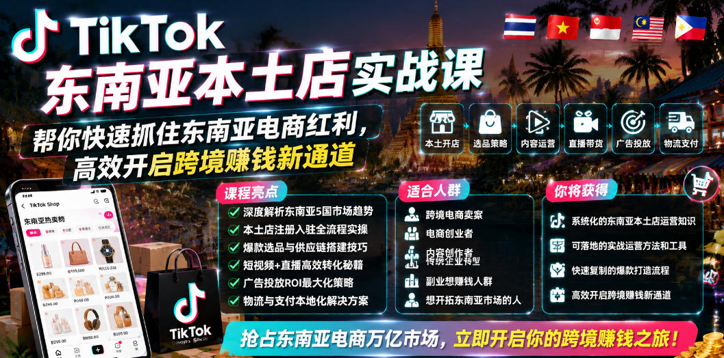 TikTok东南亚本土店实战课，帮你快速抓住东南亚电商红利，高效开启跨境賺钱新通道-孔明聊项目