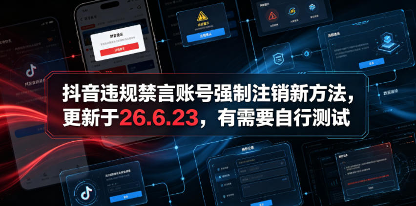 抖音违规禁言账号强制注销新方法，更新于26.6.23，有需要自行测试-孔明聊项目