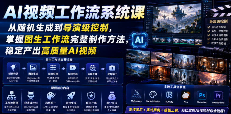 AI视频工作流系统课，从随机生成到导演级控制，掌握图生工作流完整制作方法，稳定产出高质量AI视频-孔明聊项目