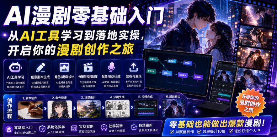 AI漫剧零基础入门，从AI工具学习到落地实操，开启你的漫剧创作之旅-孔明聊项目
