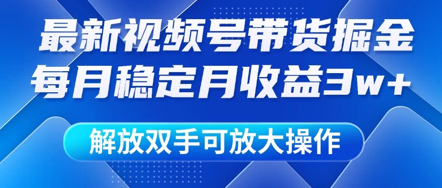 最新视频号带货掘金项目，每月稳定月收益3w+，解放双手，可放大操作-孔明聊项目