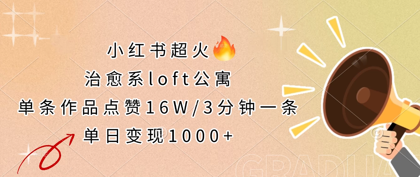 小红书超火的治愈系loft公寓，单条作品点赞16W，3分钟一条，单日变现1000+-孔明聊项目