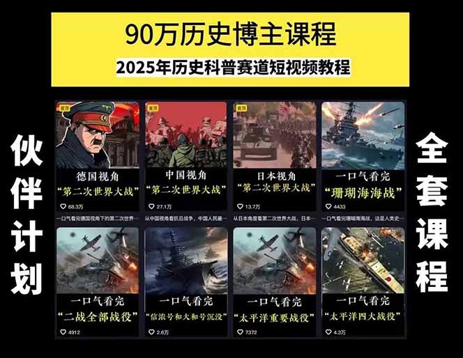 图片[1]-历史短视频赛道变现课，百集素材库应用，文案剪辑技巧，账号运营全案-孔明聊项目