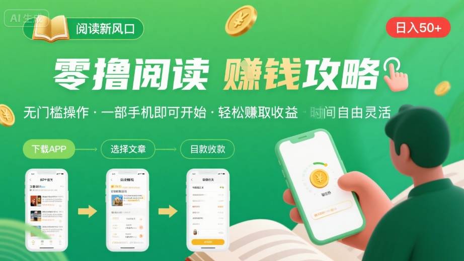 零撸阅读新风口，无门槛轻松挣，一部手机，日入50-3张【揭秘】